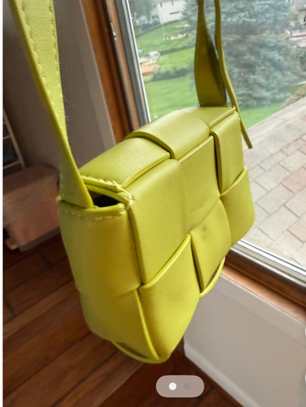 Woven faux Leather Crossbody Bag in Lime Green mini bag pre-owned with gift .